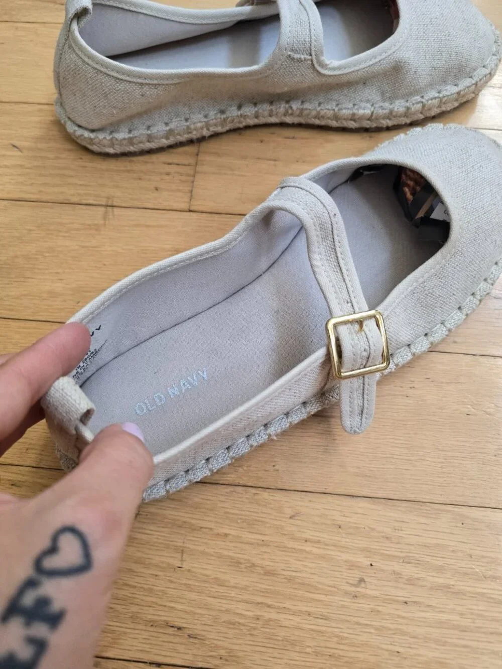 Minimalist Natural Oatmeal Canvas Espadrille Mary Jane BalletCore Flats WMS 9
